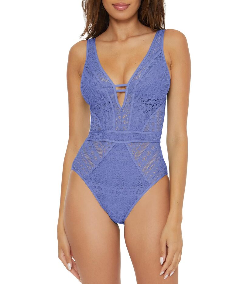 ベッカ レディース 水泳着 上下仕掛ける Becca Color Play Crochet Plunge One Piece Cornflower