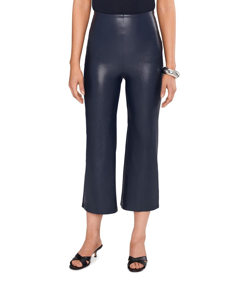 コマンドー レディース ボトムス 心地よいズボン下 ワイドレッグ クロップド なめし革 フェイクレザー Commando Faux Leather Cropped Wide Leg Navy 米国海軍