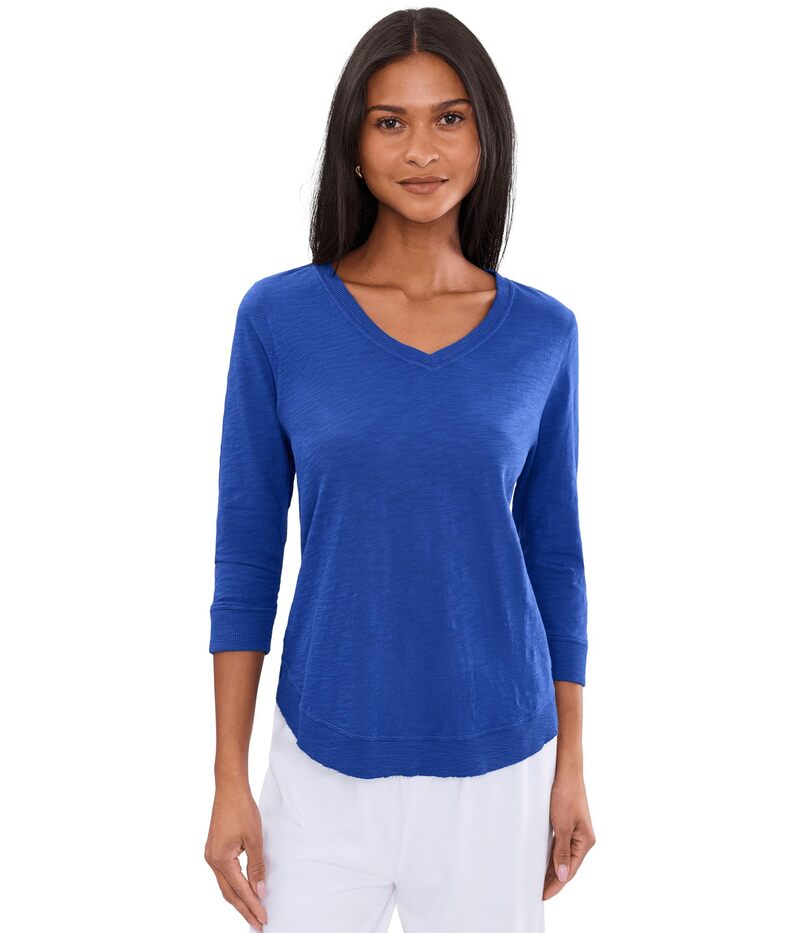 エリオットローレン レディース トップス プルオーバー Vのど首 Elliott Lauren Garment Dye Tees - V-Neck 3/4 Sleeve Tee Royal