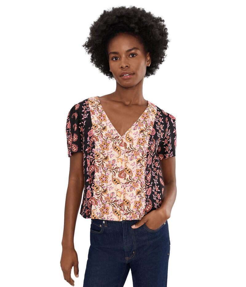 セセ レディース トップス プルオーバー Vのど首 落ちこむ クロップド リネン Cece Cropped Linen V-Neck Button-Down Top Rich Black 黒いこと
