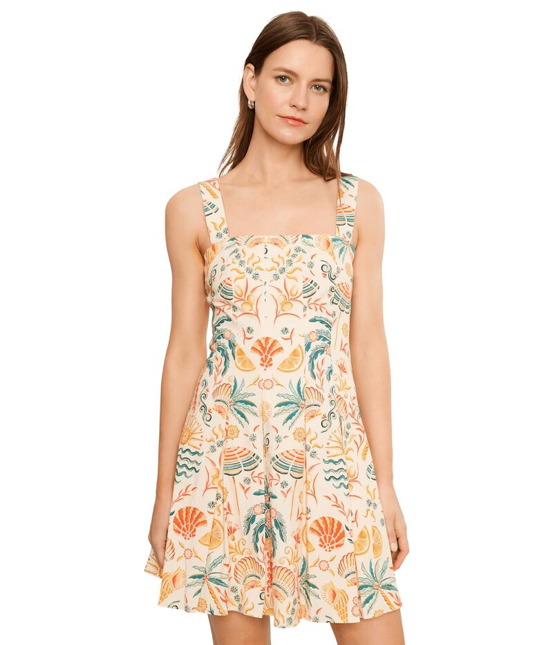 アヴェックレフィーユ レディース トップス 衣装 刷り上げる ミニ 綿織物 Avec Les Filles Printed Stretch Cotton Mini Dressoleil Palm