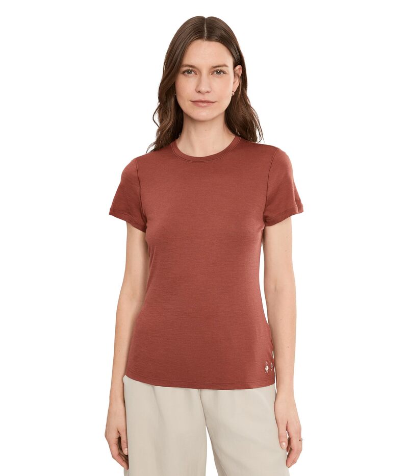 かっこ良い羊毛 レディース トップス プルオーバー Smartwool Merino Short Sleeve Tee Burnt Sienna