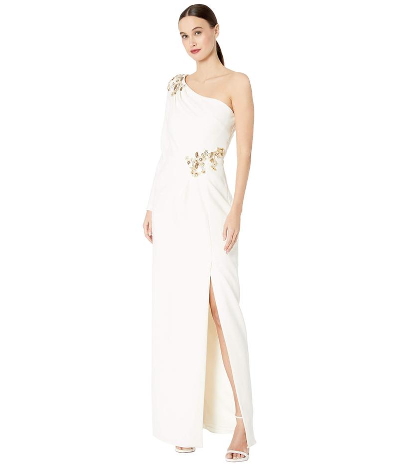 ワンピース 愛用 マルケサノット レディース Ivory Waist And Shoulder At Detailing Beaded And Slit Side With Gown Crepe Stretch Sleeve Long One Shoulder トップス ワンピース Www Kwakuku Com