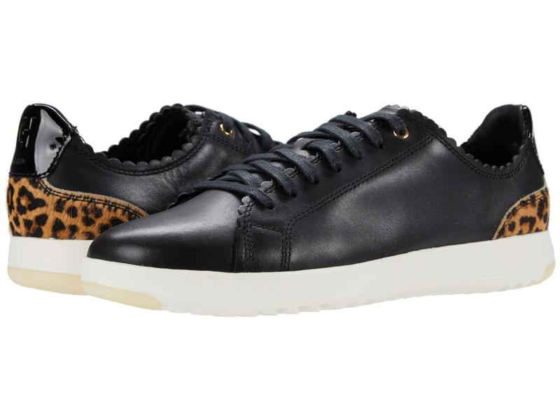 最も優遇 コールハーン レディース スニーカー シューズ Grandpro Tennis Scalloped Lace Up Black Leather Mini Ocelot Leapard Print 超大特価 Bkd Malutprov Go Id