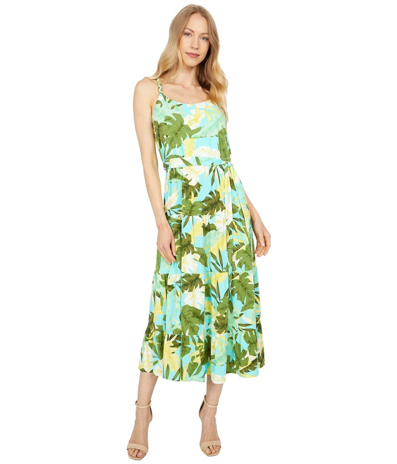 レディースファッション ワンピース ロンドンタイムス Aqua Green Straps Braided With Maxi Jersey Printed Tropical Bali トップス ワンピース レディース 出産祝い