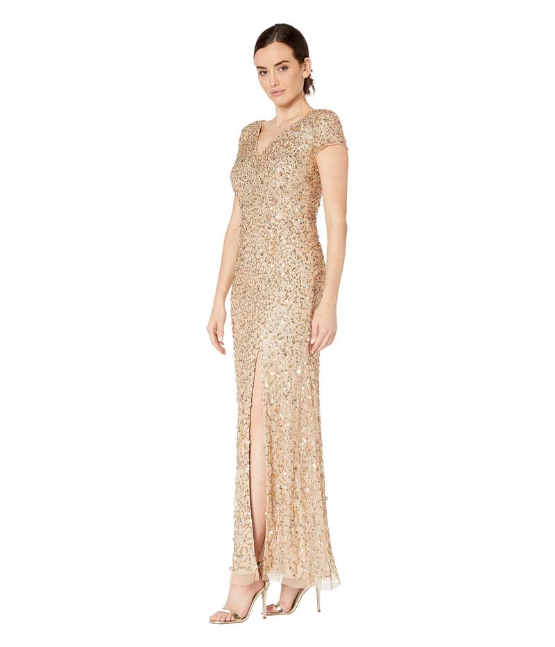 爆売り 楽天市場 アドリアナ パペル レディース ワンピース トップス Short Sleeve Crunchy Bead Gown With Side Slit Champagne Gold