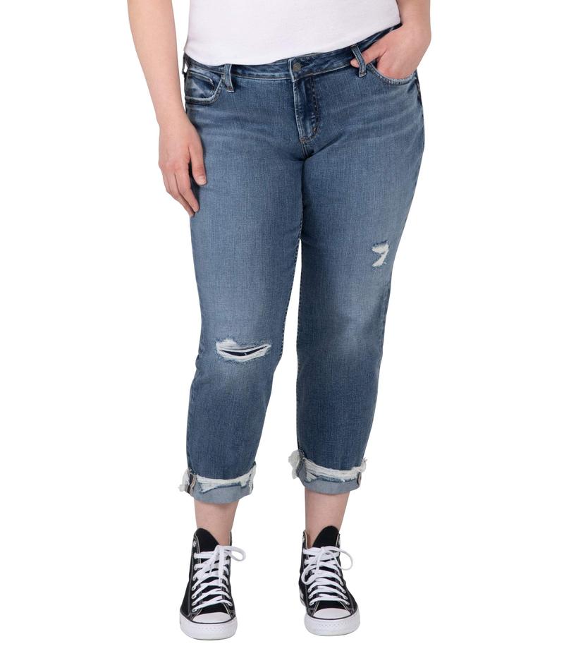 シルバー ジーンズ レディース デニムパンツ ボトムス Plus Size Boyfriend Mid-Rise Slim Leg Jeans W27197EPK203 Indigo