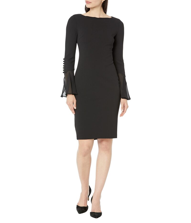 カルバンクライン レディース トップス ワンピース シフォン Calvin Klein Chiffon Bell Sleeve Sheath Dress Black ブラック