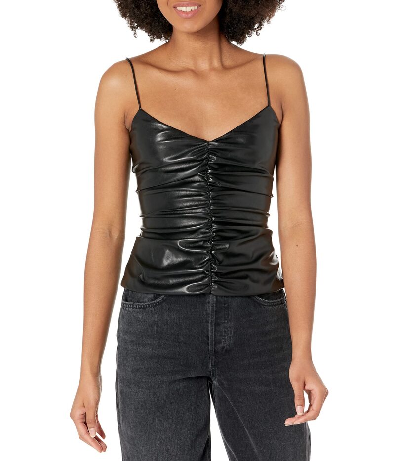 セブンフォーオールマンカインド レディース トップス シャツ ギャザー レザー フェイクレザー 7 For All Mankind Faux Leather Ruched Cami Black ブラック