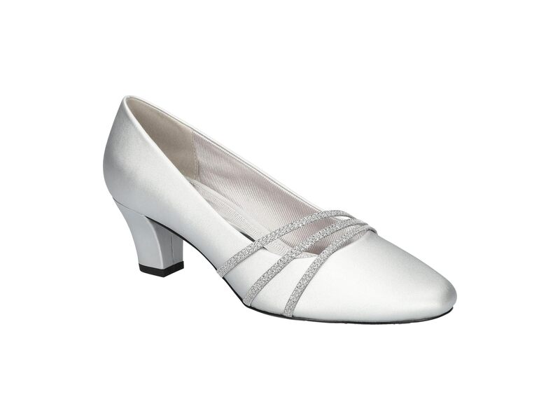 イージーストリート レディース シューズ 踵 Easy Street Cristiny Silver Satin しろがね色