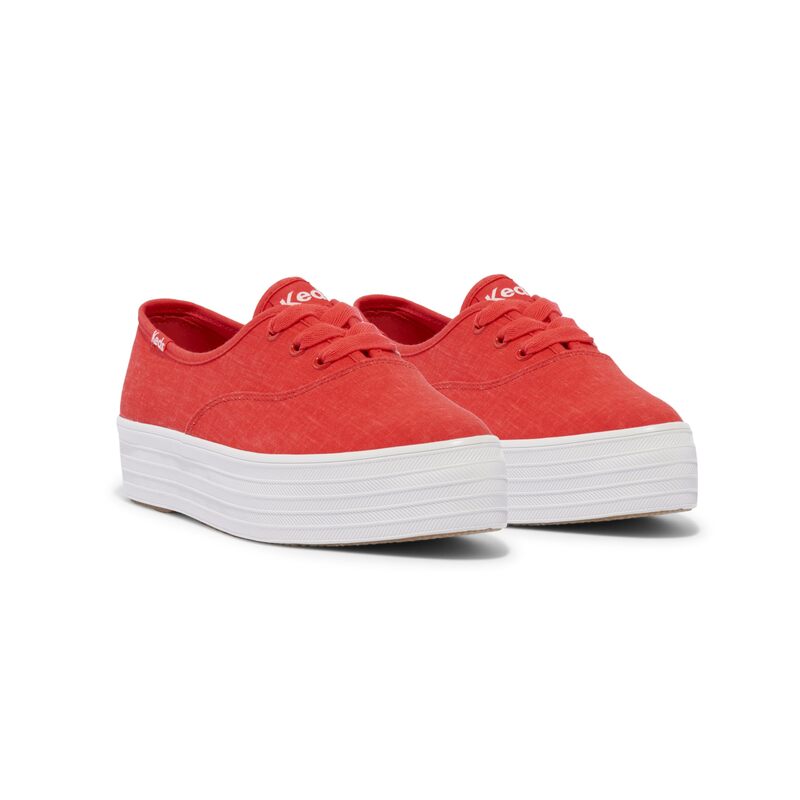 ケッズ レディース シューズ スニーカー スピード競技 Keds Point Lace-Up Red Linen 赤いこと