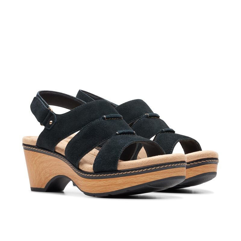 クラークス レディース シューズ ヒール Clarks Seannah Glow Black Suede ブラック