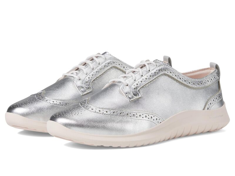 電話を掛けるハーン レディース シューズ オックスフォード Cole Haan Zerogrand Meritt Wing Tip Oxford Silver Talca/Primrose しろがね色 レディース靴-ローファー