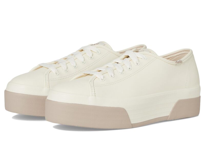 ケッズ レディース シューズ スニーカー なめし革 Keds Triple Up Leather Off-White/Taupe Bumper Foxing Stripe 象牙色