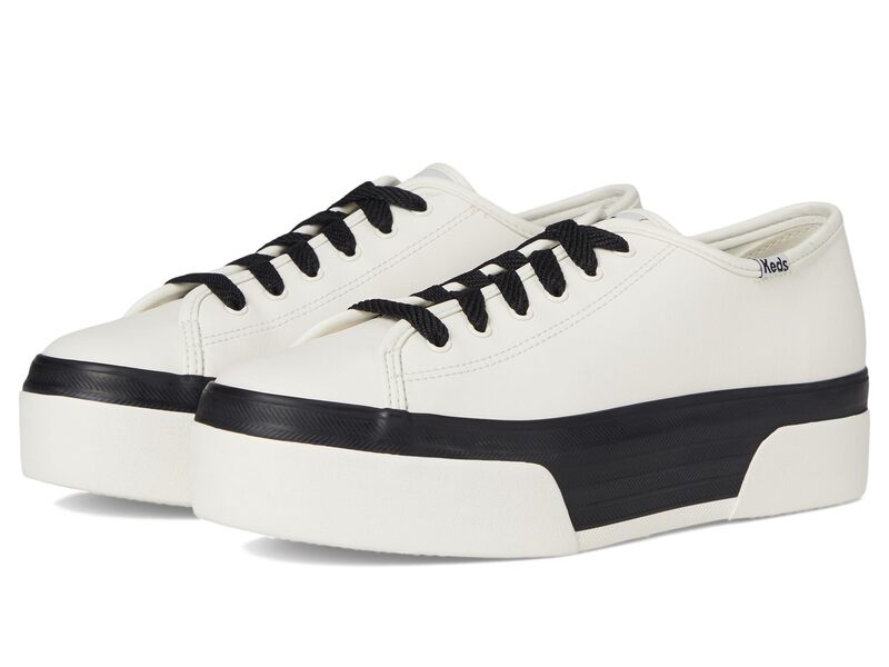 ケッズ レディース シューズ スニーカー なめし革 Keds Triple Up Leather White/Black Bumper Foxing Stripe 白いこと