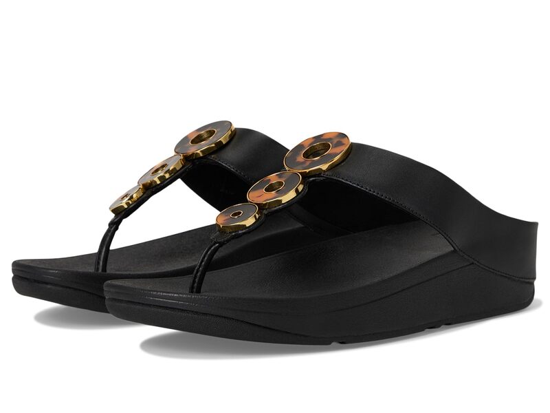 フィットフロップ レディース シューズ サンダル レザー FitFlop Fino Resin-Hoop Leather Toe-Post Sandals All Black ブラック