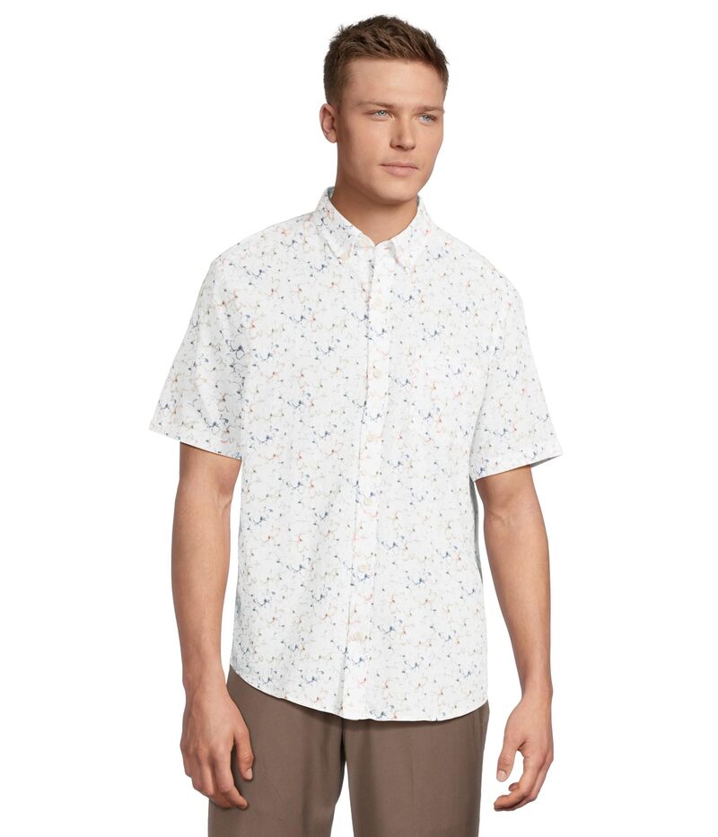 ジョンストンアンドマーフィー メンズ トップス プルオーバー お花柄 刷り上げる リネン お花 Johnston \u0026 Murphy Short Sleeve Floral Print Linen Shirt White Multi 白いこと トップス-メンズファッション-カジュアルシャツ