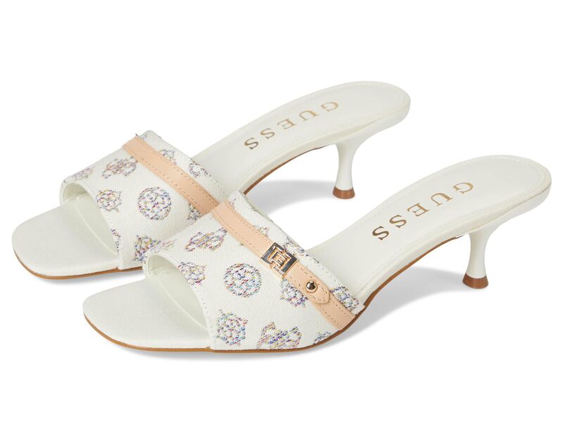 ゲス レディース シューズ ヒール GUESS Peomit White/Beige Rainbow Logo ホワイト