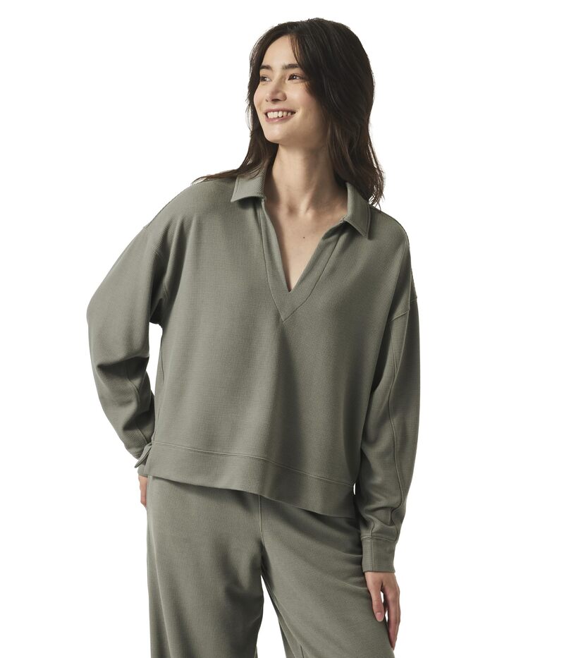 スプレンディット レディース アウター パーカー・スウェット ポロシャツ スキューバ Splendid Waffle Scuba Polo Sweatshirt Soft Vob