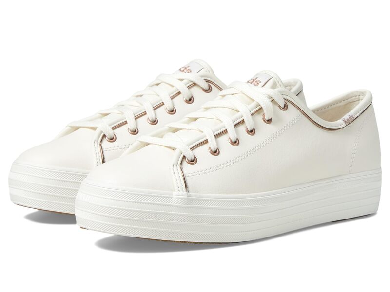 ケッズ レディース シューズ スニーカー なめし革 Keds Triple Kick Leather White/Rose Gold 白いこと