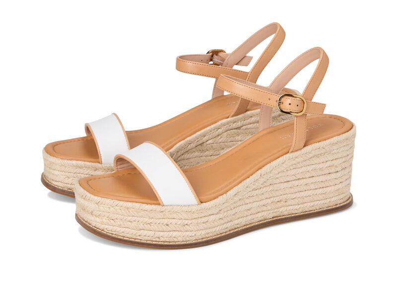 電話を掛けるハーン レディース シューズ 踵 Cole Haan Cloudfeel Keeton Espadrille Flatforms White Leather/Biscuit Leather 白いこと