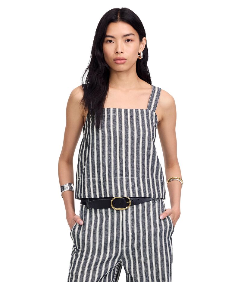 メイドウェル レディース トップス シャツ リネン Madewell Shania Top - Striped Twill Linen Navy White Stripe ホワイト