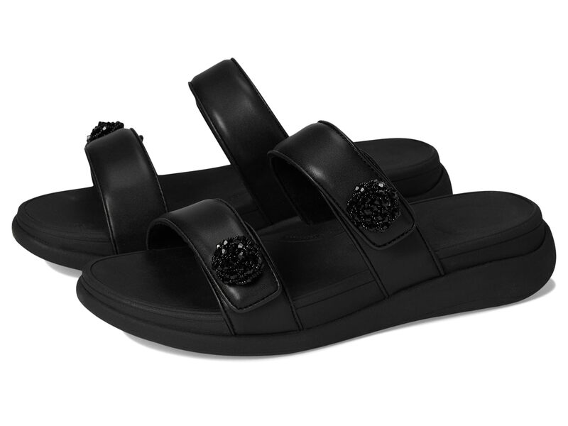 フィットフロップ レディース シューズ サンダル FitFlop F-Mode Go Beadie-Button Adj. Flatform 2-Bar Slides All Black ブラック