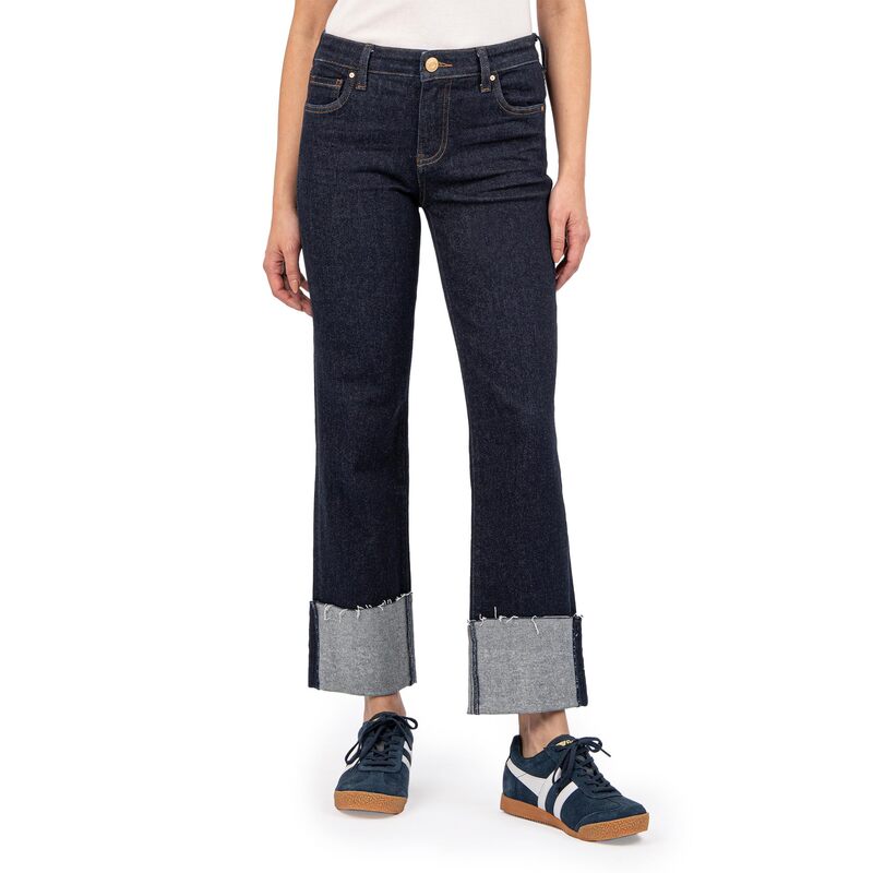 カットフロムザクロス レディース ボトムス デニムパンツ ストレート KUT from the Kloth FAY HIGH RISE FAB AB STRAIGHT LEG-ROLL UP RAW HEM KINDLED