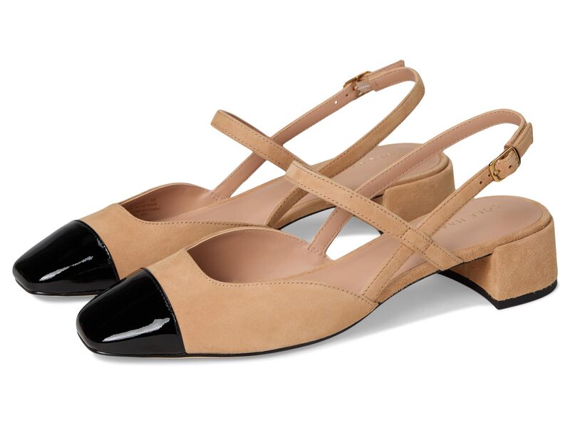 コールハーン レディース シューズ ヒール Cole Haan Pella Block Heel Slings Tuscan Sand Suede/Black Pat Leather ブラック