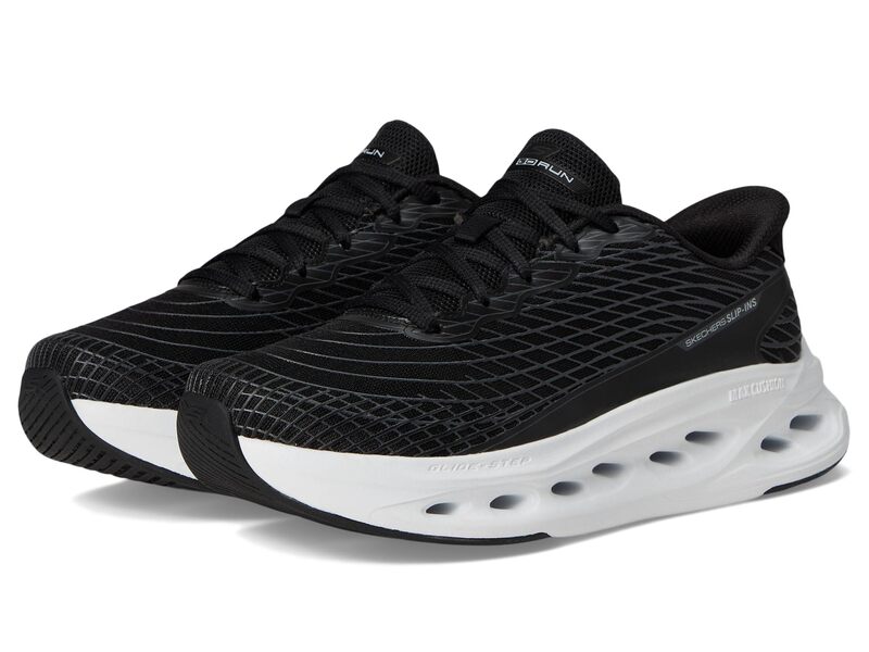 スケッチャーズ レディース シューズ スニーカー SKECHERS Max Cushioning Glide Step Sapphire Hands Free Slip-Ins Black/White ホワイト