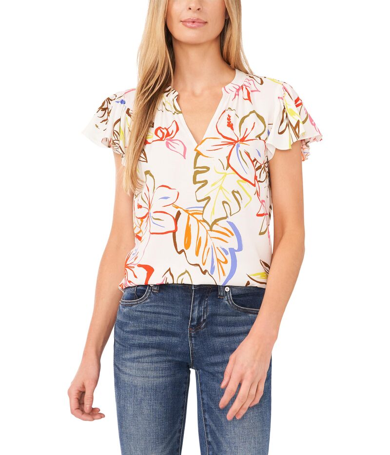 セセ レディース トップス シャツ Vネック ブラウス CeCe V-Neck Shirred Flutter Sleeve Blouse New Ivory アイボリー