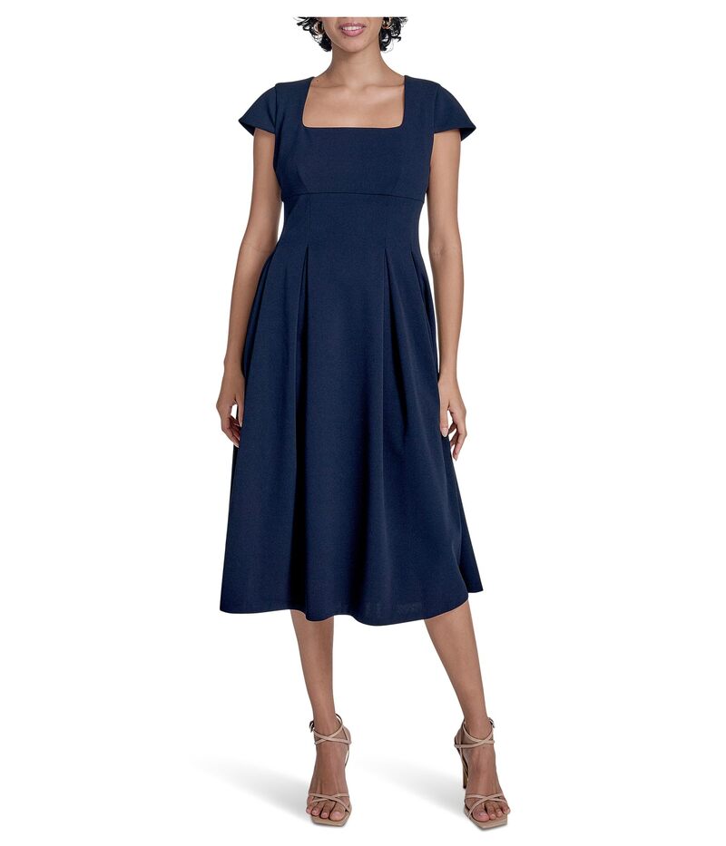 カルバンクライン レディース トップス ワンピース A ライン プリーツ Calvin Klein Square Neck Pleated Aline Indigo インディゴ｜ReVida 店