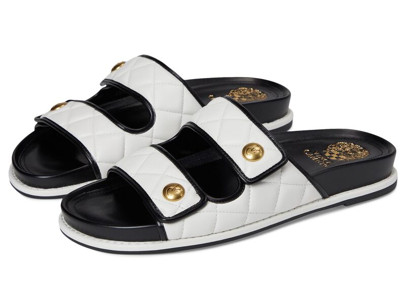 ヴィンスカムート レディース シューズ サンダル キルティング Vince Camuto Graysin Quilted Double Band Slide Sandals Bianco/Black ブラック 22,578円