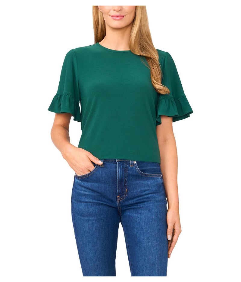 セセ レディース トップス シャツ フリル CeCe Short Sleeve Ruffle Detail High Low Top Alpine Green グリーン