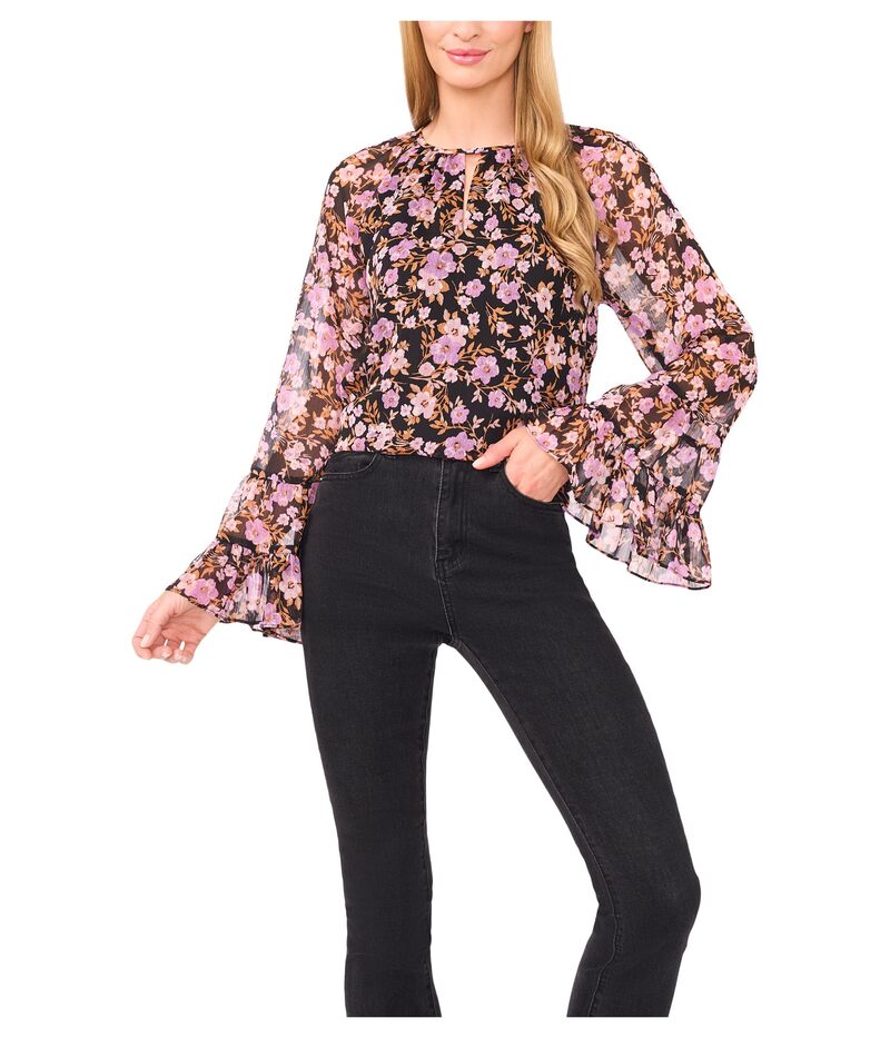 セセ レディース トップス シャツ ティアード ブラウス CeCe Tiered Flowy Long Sleeve Keyhole Blouse Rich Black ブラック