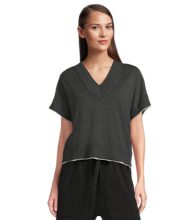 リラピー レディース アウター ニット・セーター Vネック Lilla P Short Sleeve V-Neck Pullover Sweater Licorice