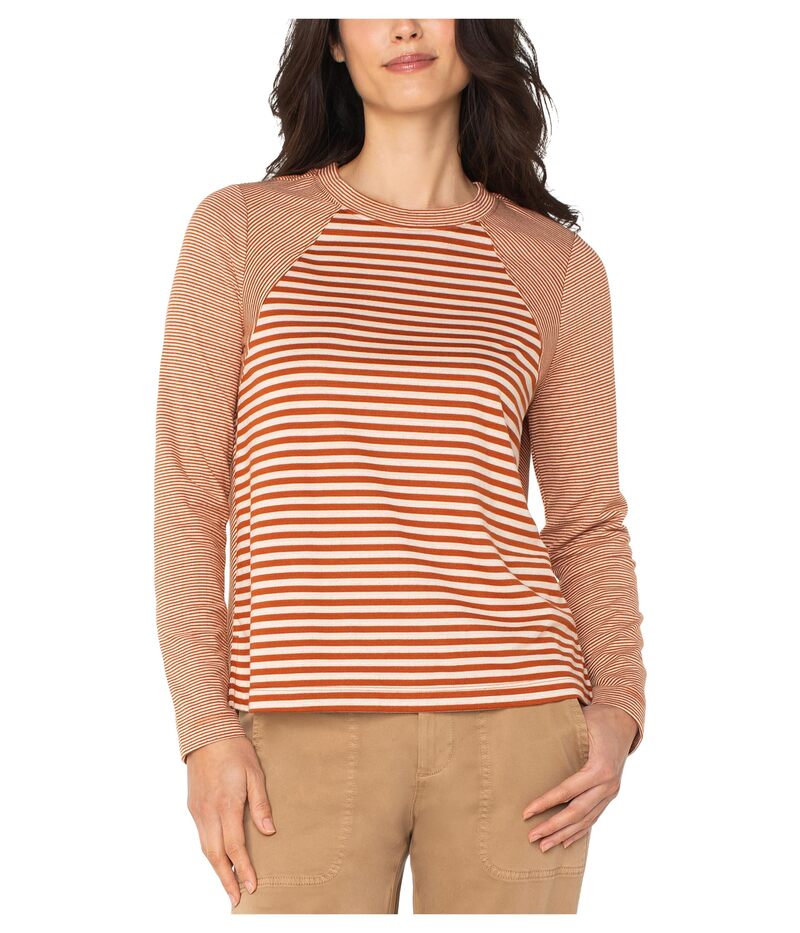 リヴァプール ロサンゼルス レディース トップス シャツ クルーネック ニット Liverpool Los Angeles Long Sleeve Crew Neck Knit Top with Seaming Ginger Spice Cream Stripe クリーム