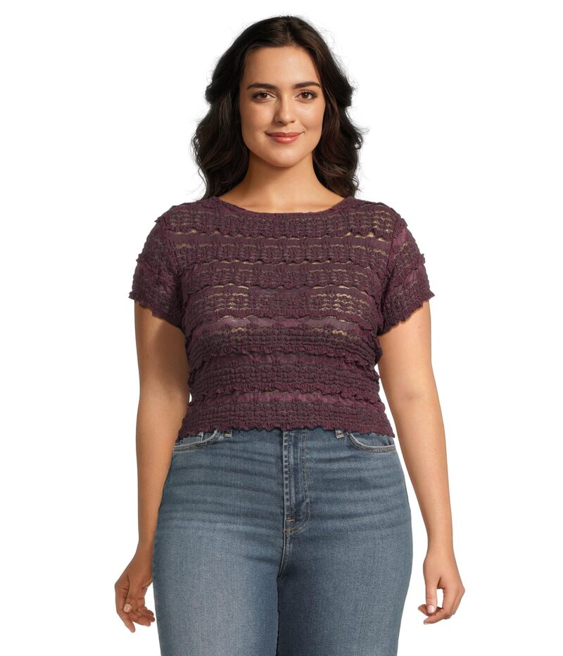 フリーピープル レディース トップス シャツ Tシャツ レース Free People Angelina Lace Tee Wine ワイン