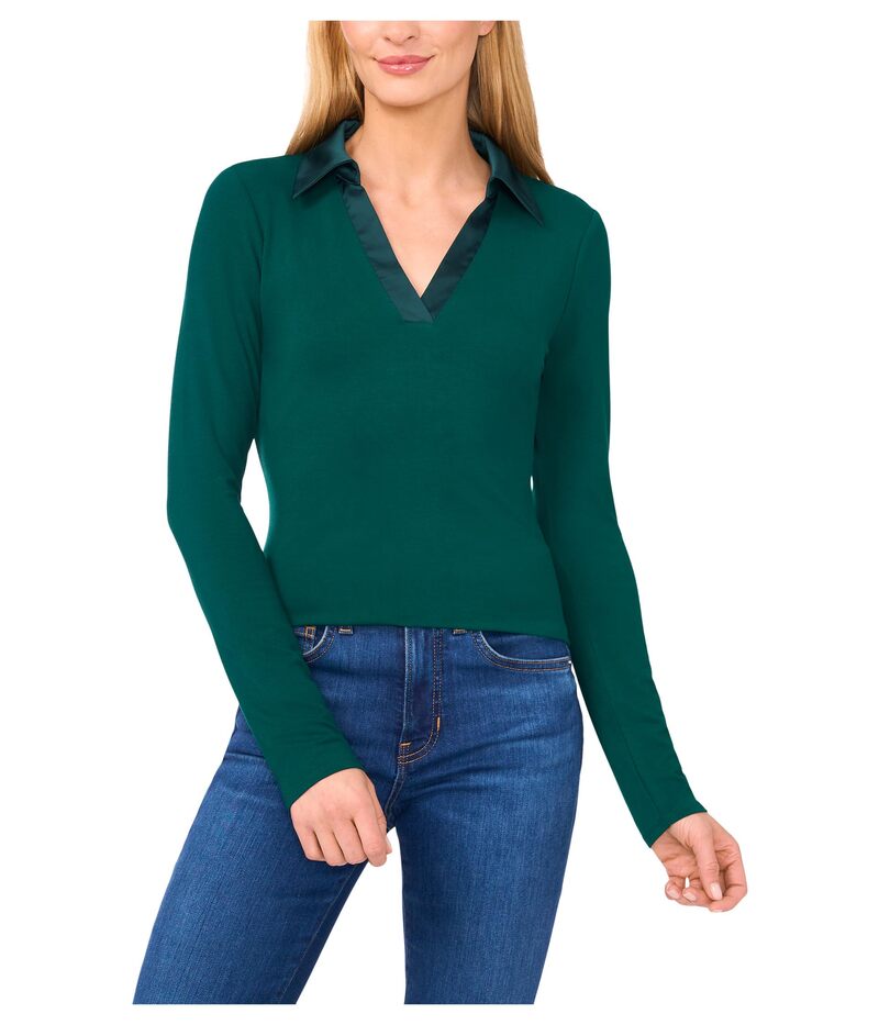セセ レディース トップス シャツ ニット CeCe Woven Collar Long Sleeve Knit Top Dark Forest フォレスト