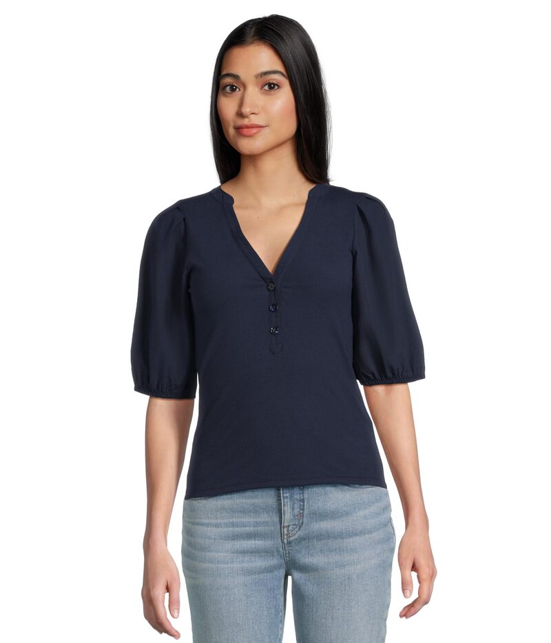 メイドウェル レディース トップス シャツ Vネック Tシャツ Madewell Mixy V-Neck Puff Tee Midnight Navy ネイビー