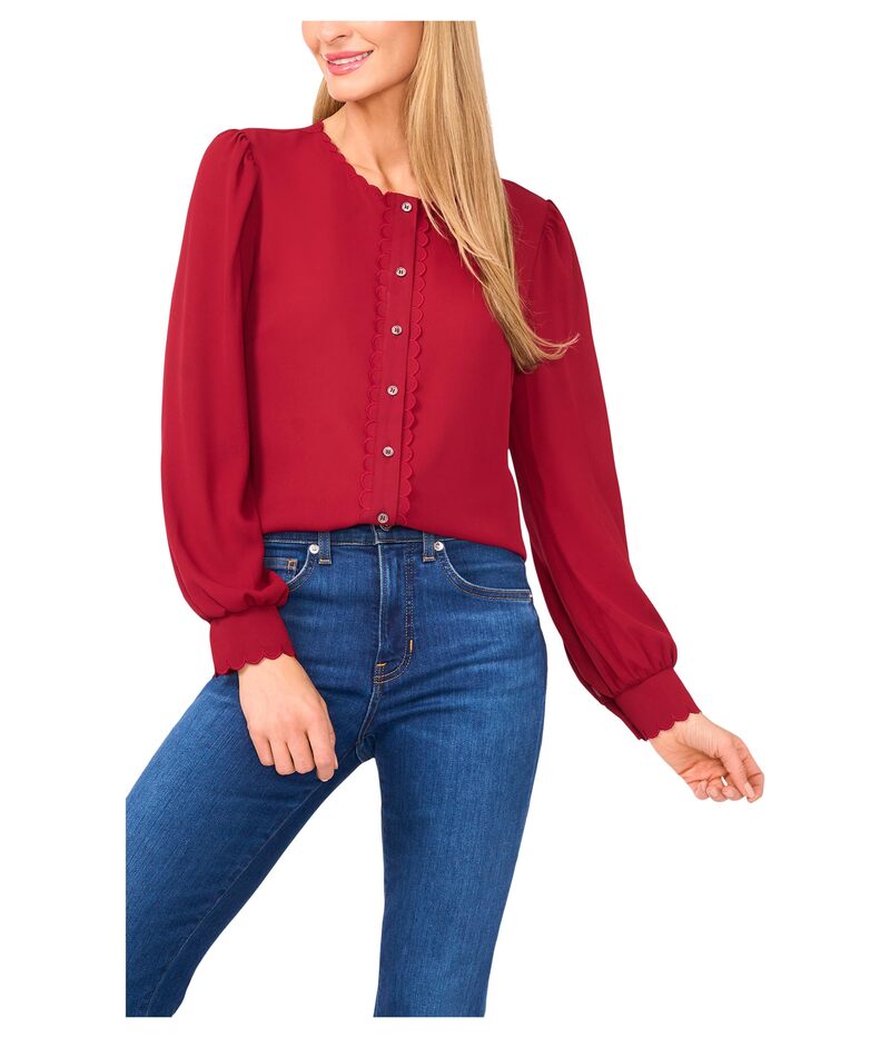 セセ レディース トップス シャツ ボタンダウン ダウン CeCe Long Sleeve Button Down Scalloped Top Mulberry Red レッド