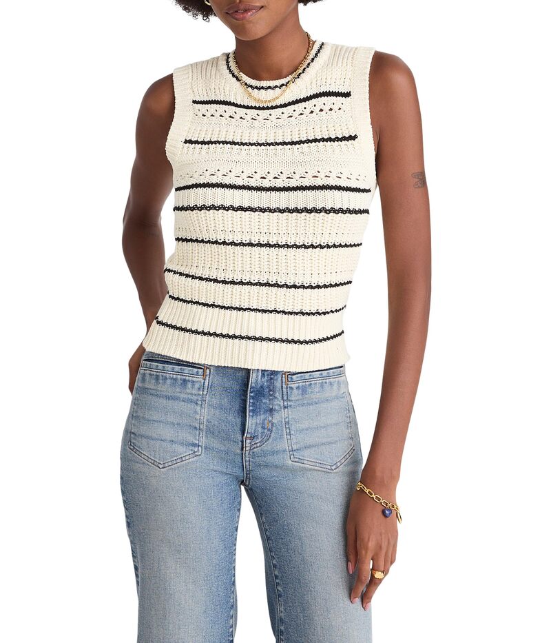 メイドウェル レディース アウター ニット・セーター ベスト Madewell Tipped Stitch Femme Ellis Vest Jet Black Mini Stripe ブラック｜ReVida 店 8,015円