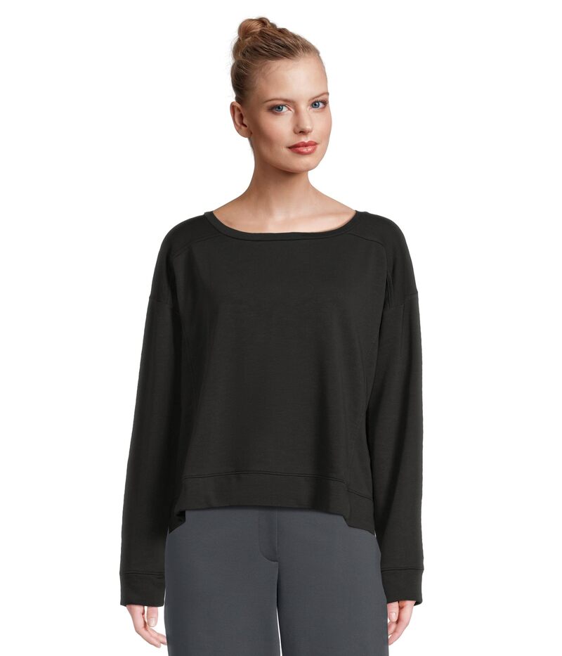 エイリーンフィッシャー レディース トップス シャツ パイル Eileen Fisher Garment Dyed Terry Ballet Neck Box Top Black ブラック