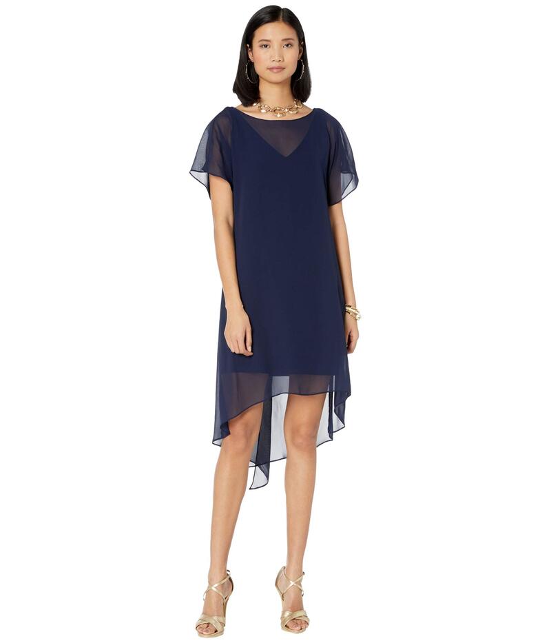 アドリアナ パペル レディース トップス 衣装 シフォン オーバーレイ Adrianna Papell Chiffon Overlay Sheath Dress Navy 米国海軍 レディースファッション-ワンピース