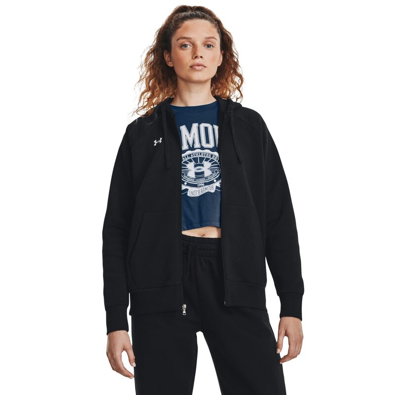 アンダーアーマー レディース アウター パーカー・スウェット フリース Under Armour Rival Fleece Full Zip Hoodie Black/White 1 ホワイト