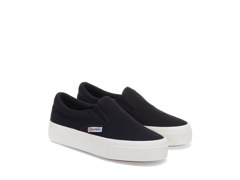 綴りかたガ レディース シューズ スニーカー プラットホーム Superga 2740 Platform Slip On Black 黒いこと