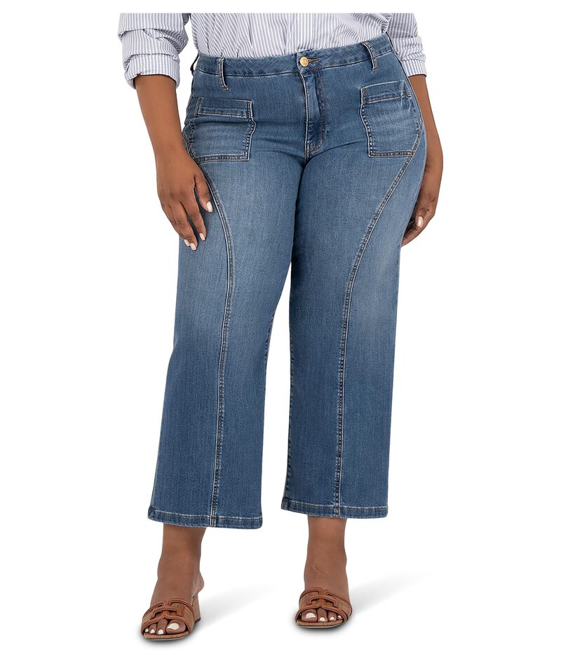 カットフロムザクロス レディース ボトムス デニムパンツ ワイドレッグ プラスサイズ KUT from the Kloth Plus Charlotte High Rise Wide Leg Front Seam Patch Pockets Vibrant｜ReVida 店