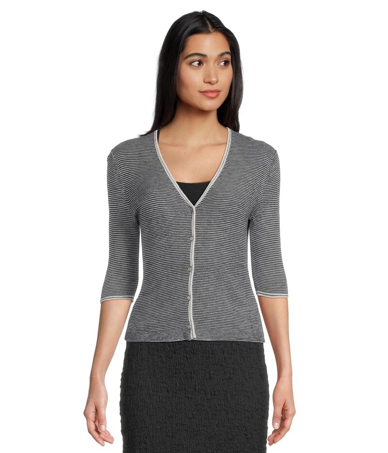 ヴィンス レディース アウター ニット・セーター Vネック カーディガン Vince Microstripe V-neck Cardigan Off White/Coastal Blue オフホワイト
