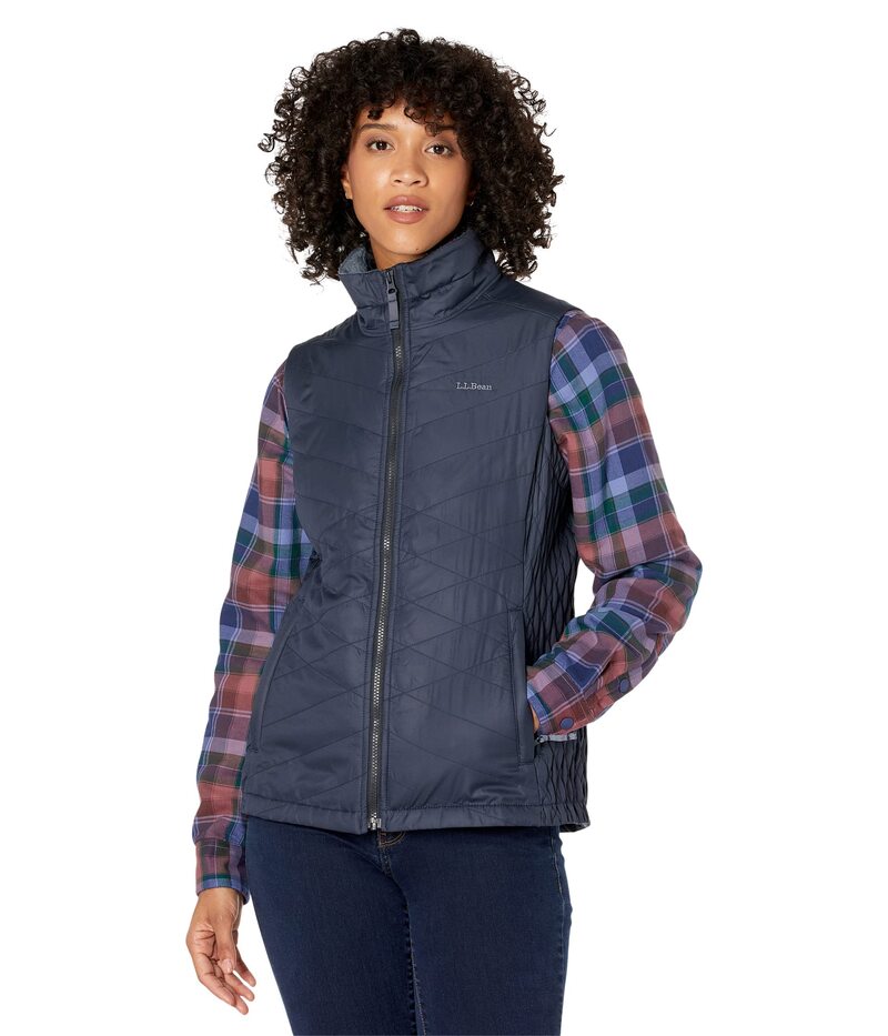 エルエルビーン レディース アウター 厚地の外套 限りない フリース L.L.Bean Fleece-Lined Primaloft Vest Carbon Navy 米国海軍