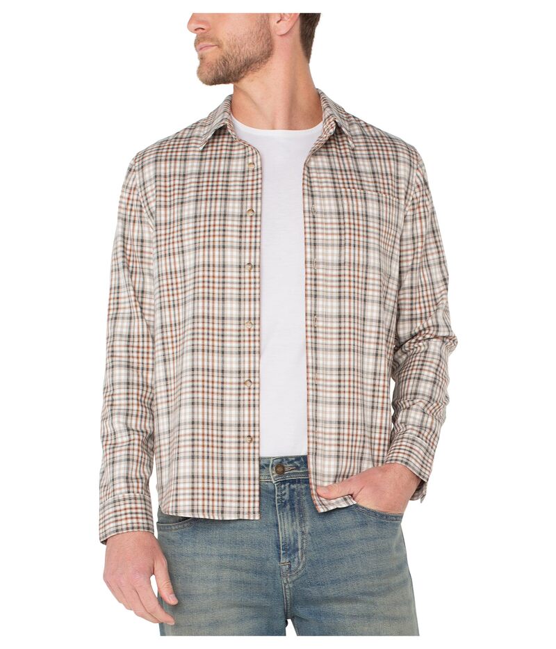 リヴァプール ロサンゼルス メンズ トップス シャツ Liverpool Los Angeles Long Sleeve Button Up Shirt Khaki Rust Multi ラスト